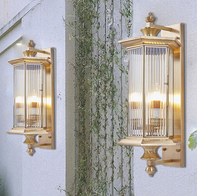 Contemporary Industrial Brass Finish Frame Glass Shade 1/3-Light Wall Sconce Lamp For Outdoor Patio