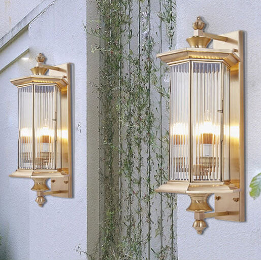 Contemporary Industrial Brass Finish Frame Glass Shade 1/3-Light Wall Sconce Lamp For Outdoor Patio