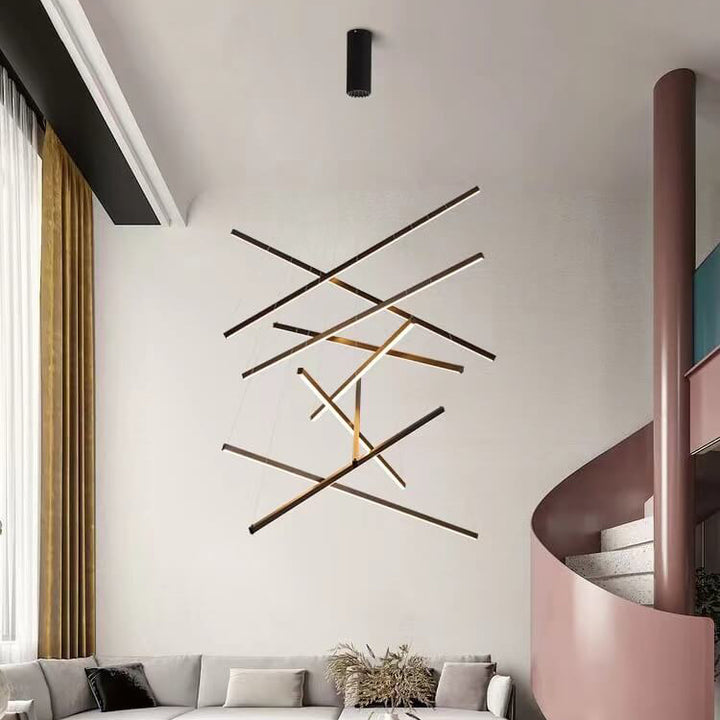 Lustre LED à combinaison de lignes géométriques en fer et aluminium de luxe nordique 