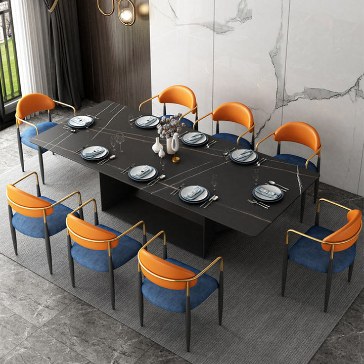 Chaise de salle à manger contemporaine nordique carrée demi-ronde en velours, microfibre, cuir et fer avec dossier et accoudoirs pour salle à manger 