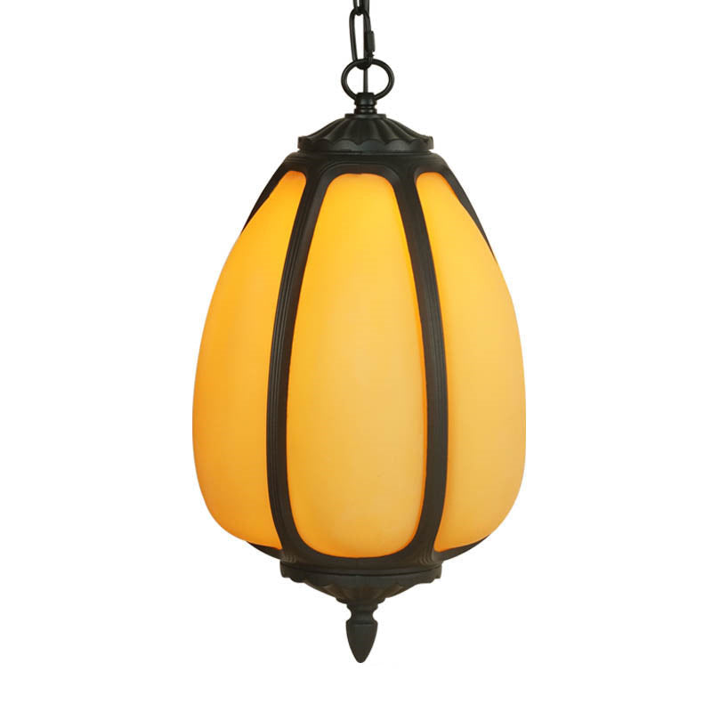 Traditional Chinese Waterproof Aluminum PC Dolomite Elliptical Pumpkin 1-Light Pendant Light For Ourdoor Patio