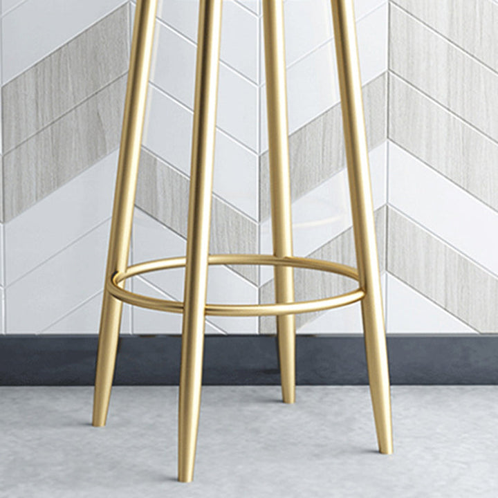 Moderner minimalistischer Barhocker aus Eisen mit Stoffpolster, runder Sitz, Rückenlehne und Fußstütze für die Küche 