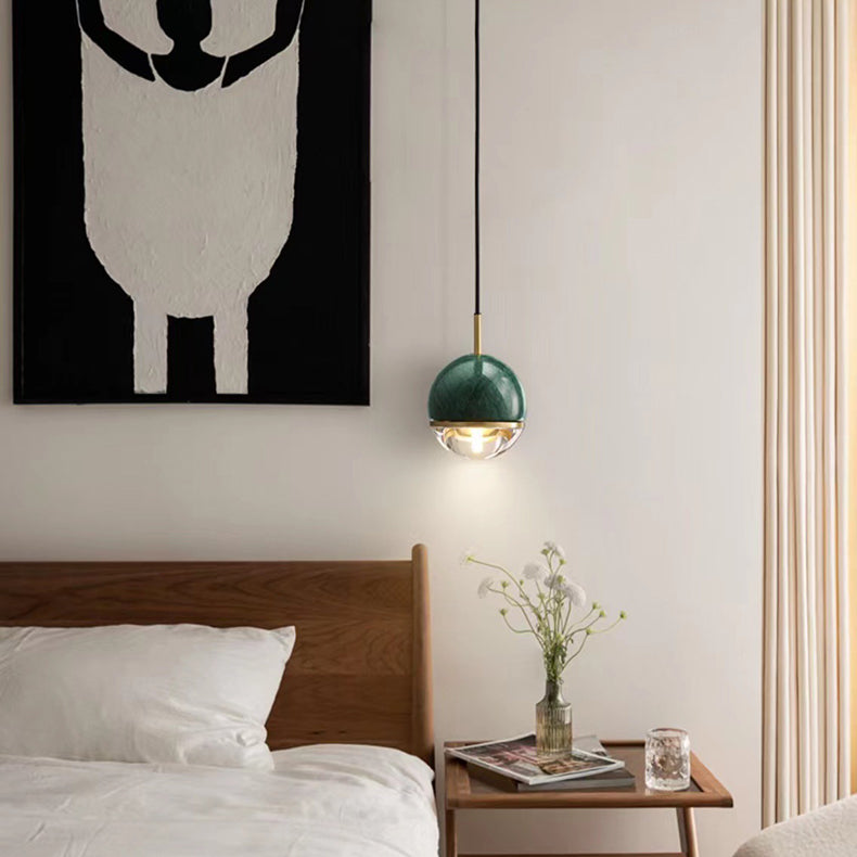 Lámpara colgante de 1 luz de vidrio de mármol de cobre esférico con patrón escandinavo contemporáneo para dormitorio 