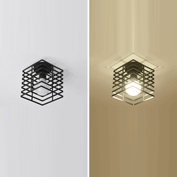 Traditionelle Bauernhaus Eisendraht quadratisch Käfig 1-Licht Semi-Flush Mount Deckenleuchte für Flur 
