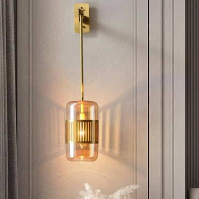 Vintage Light Luxury Brass Cylindrical Glass 1-Light Wall Sconce Lamp