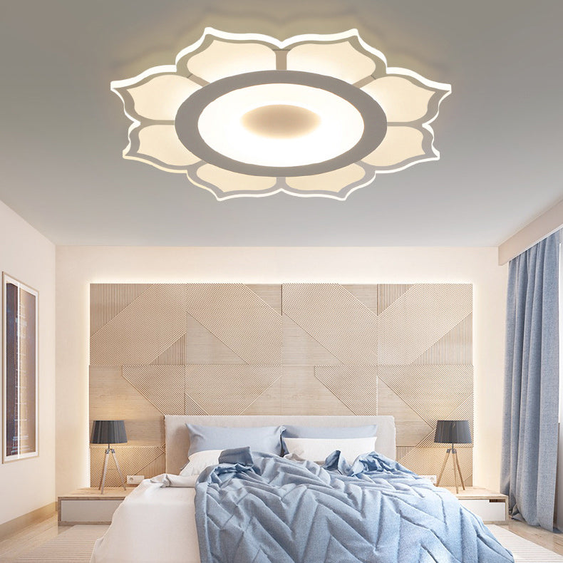 Plafonnier LED rond en fer et acrylique minimaliste moderne en forme de lotus pour chambre 