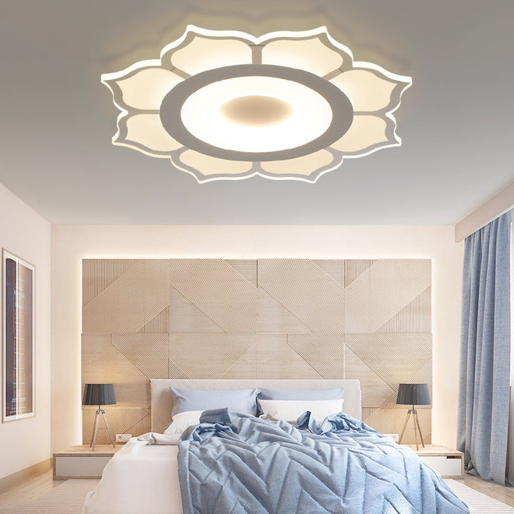 Plafonnier LED rond en fer et acrylique minimaliste moderne en forme de lotus pour chambre 