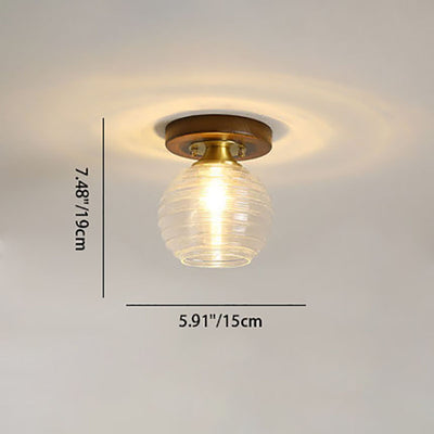Modern Transitional Glass Cup Shape Solid Wood 1-Light Semi-Flush Mount Ceiling Light For Living Room