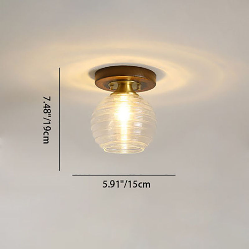 Modern Transitional Glass Cup Shape Solid Wood 1-Light Semi-Flush Mount Ceiling Light For Living Room