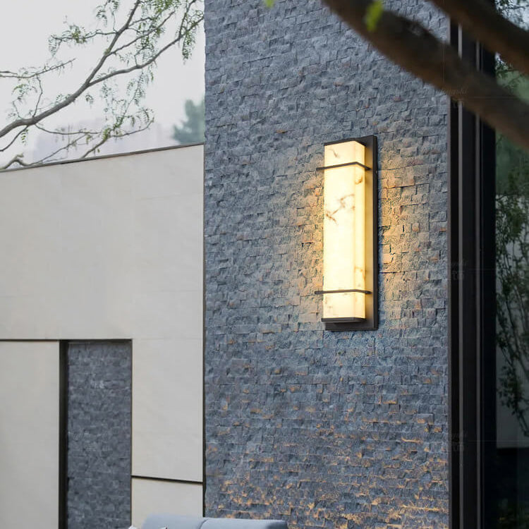 Contemporary Industrial Imitation Marble Resin Lampshade Column LED Outdoor Waterproof Wall Sconce Lamp For Garden
