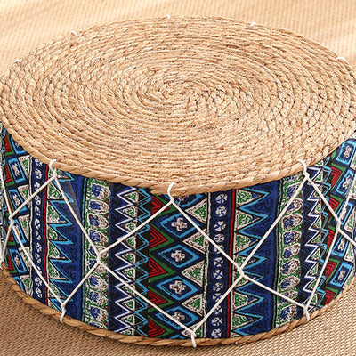 Contemporary Creative Round Cattail Fabric Low Stool For Living Room