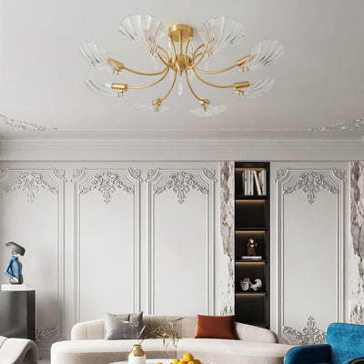 Moderne minimalistische Shell Kupfer Glas 3/6/8 Licht Kronleuchter für Wohnzimmer 