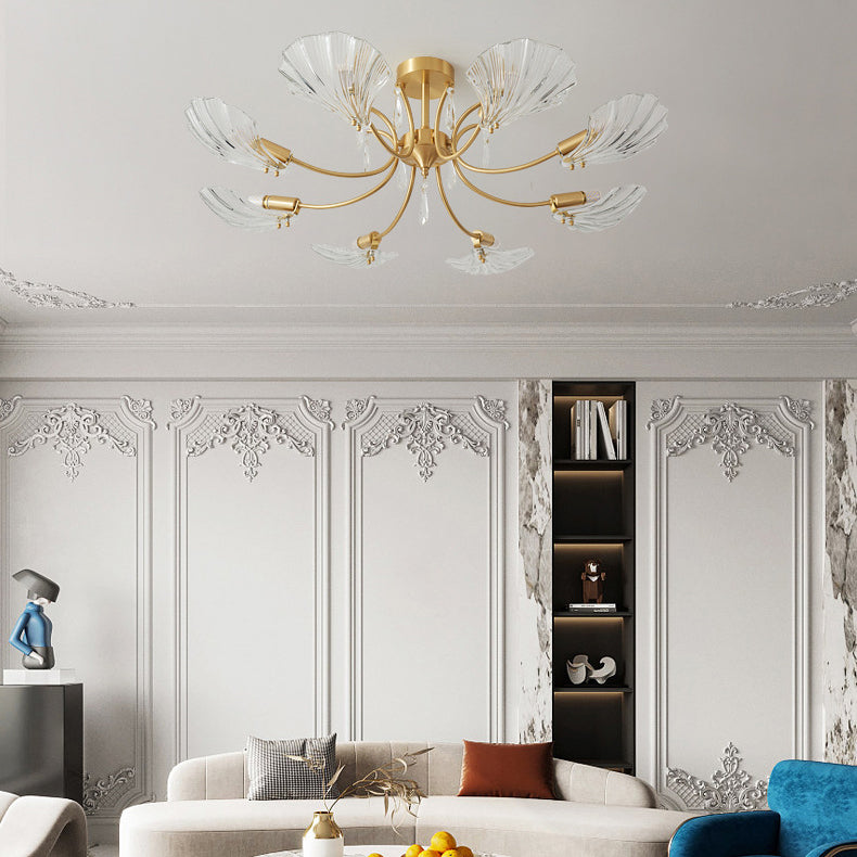 Moderne minimalistische Shell Kupfer Glas 3/6/8 Licht Kronleuchter für Wohnzimmer 