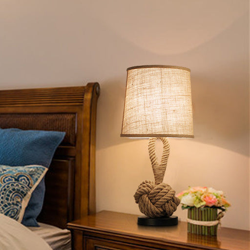 Traditionelle rustikale runde Eisen-Hanfseil-Leinen 1-Licht-Tischlampe für das Schlafzimmer 