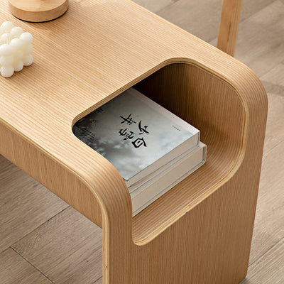 Table d'appoint en bois massif minimaliste moderne en forme de C avec rangement pour le salon 