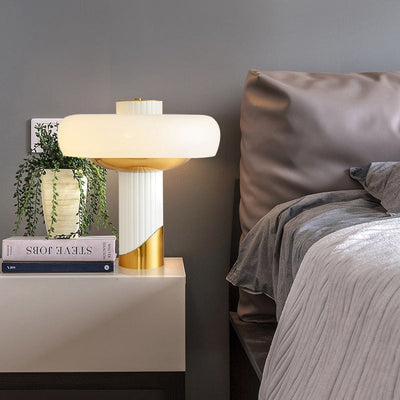 Lampe de table moderne minimaliste cylindrique en métal et verre à 2 lumières pour chambre 