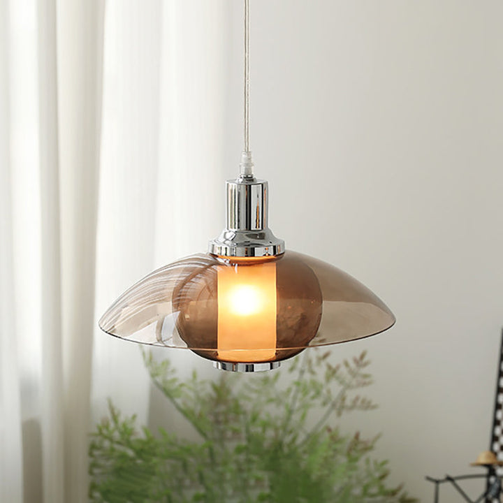 Contemporary Nordic Amber Glass Disc Iron 1-Light Pendant Light For Living Room