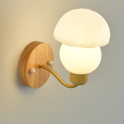 Contemporary Nordic Iron Wood PVC Mushroom 1-Light Wall Sconce Lamp For Bedside
