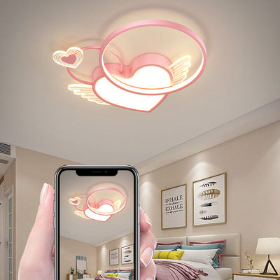 Moderne Art Deco Herz Flügel Runde Acryl Eisen LED Unterputz Deckenleuchte Für Schlafzimmer 