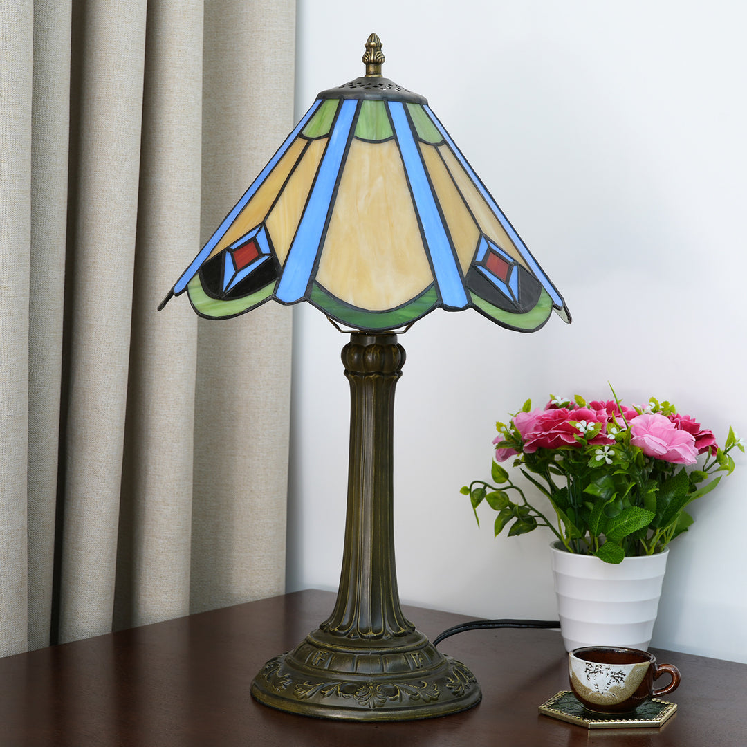 Lampe de table traditionnelle Tiffany conique en alliage d&