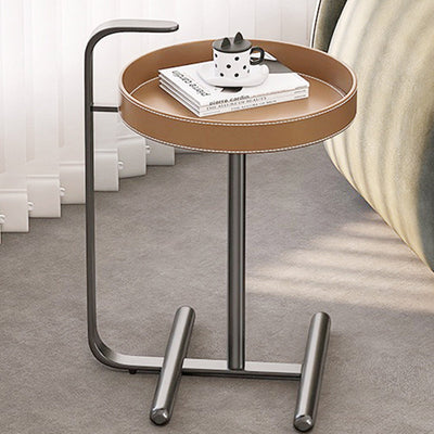 Table d'appoint ronde moderne minimaliste en cuir et acier inoxydable pour salon 