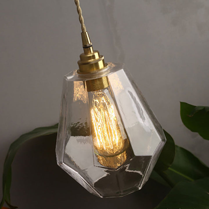 Suspension lumineuse à 1 ampoule en forme de losange en laiton traditionnel japonais pour chevet 