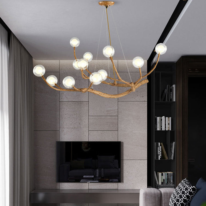 Contemporary Creative Ball-in-Ball Tree Branch Hardware Glass 8/12/16/20-Light Chandelier For Living Room