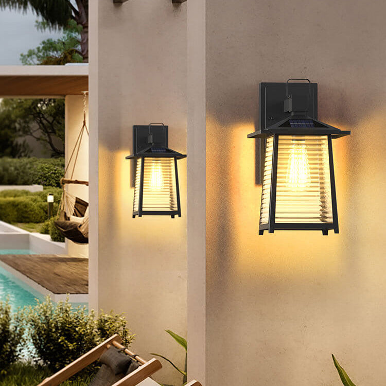 Solar Waterproof Wrought Iron Trapezoid 1-Light Outdoor Wall Sconce Lamp