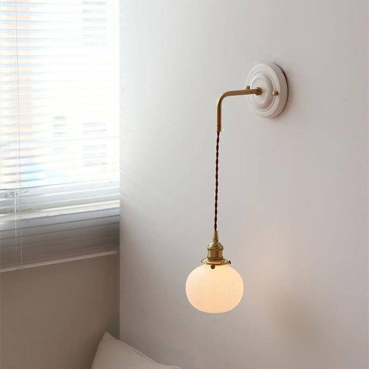 Modern Minimalist Round Glass Iron Ceramic Base 1-Light Wall Sconce Lamp For Living Room &amp; Bedroom