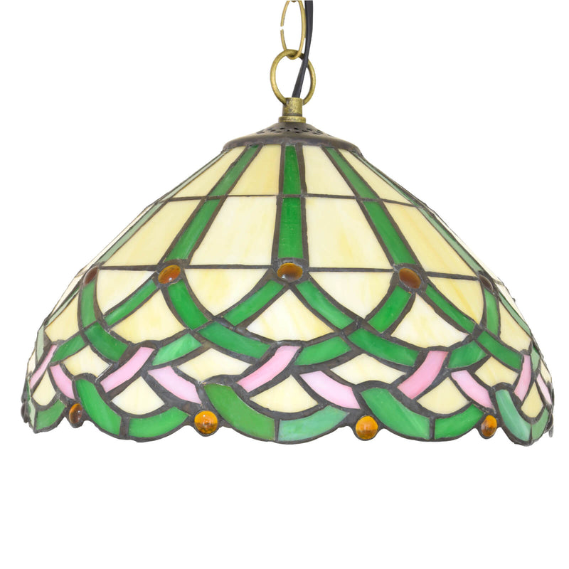 Vintage Tiffany Green Line Gems Cone 1-Light Pendant Light