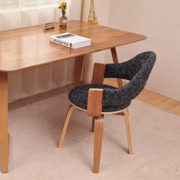 Contemporary Nordic Round PU Leather Upholstered Wood Frame Ergonomic Swivel Chair Backrest Armrest For Home Office