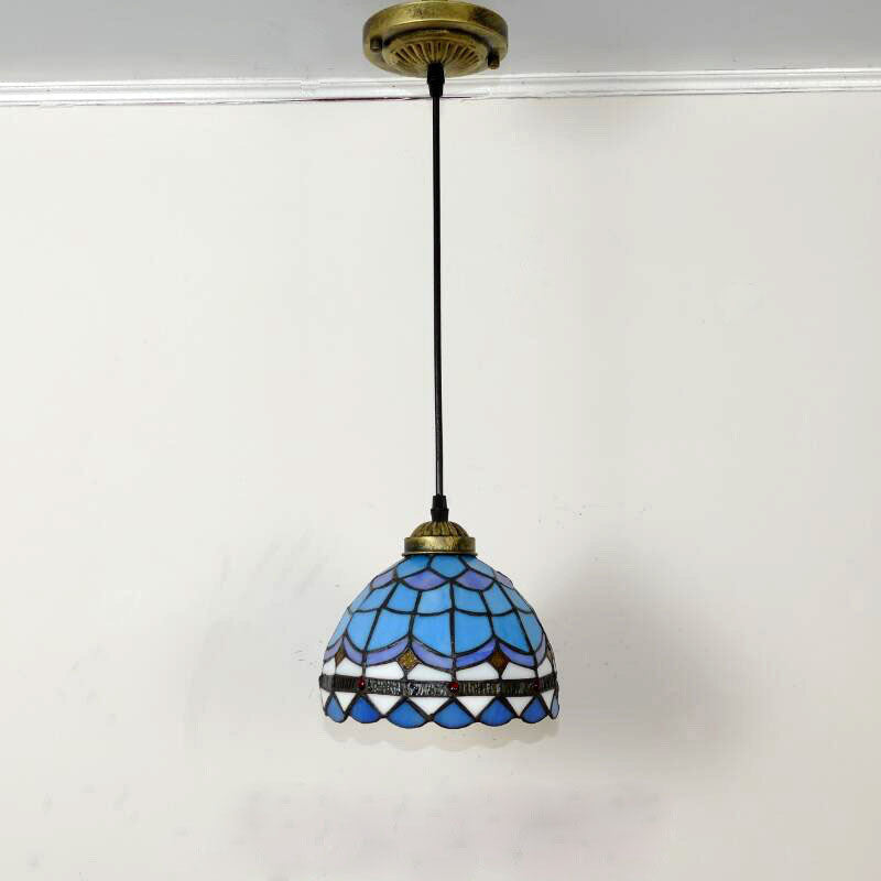 Traditional Tiffany Cone Iron Stained Glass 1-Light Pendant Light For Living Room