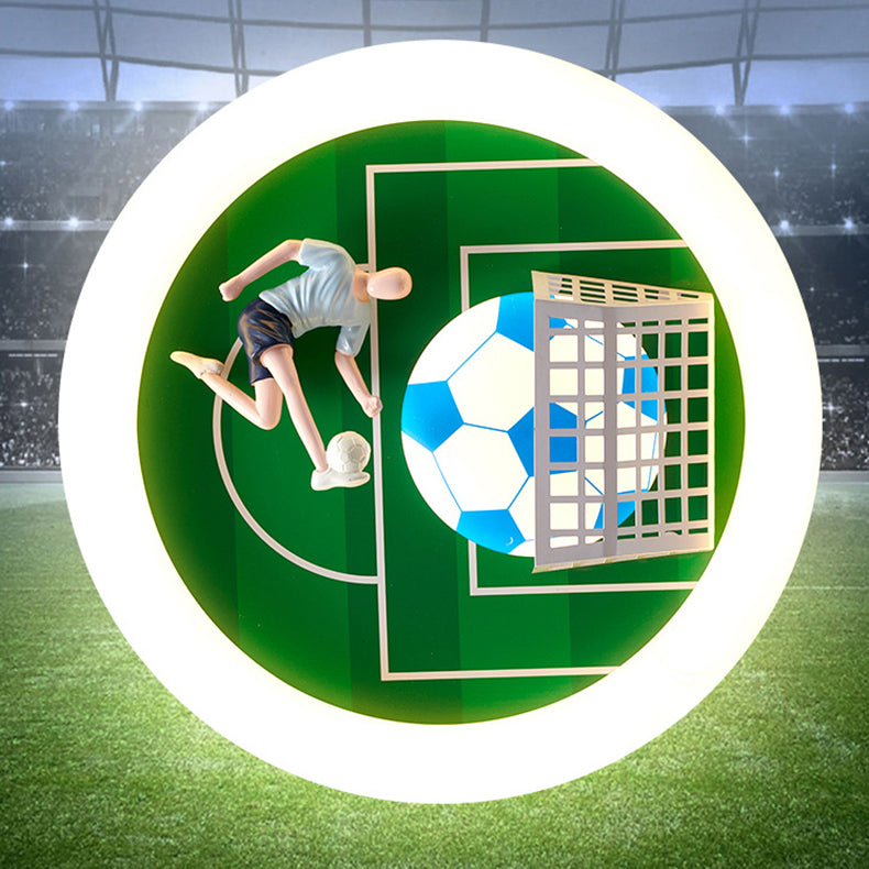 Modern Art Deco Soccer Round Acrylic Iron LED Flush Mount Ceiling Light For Living Room