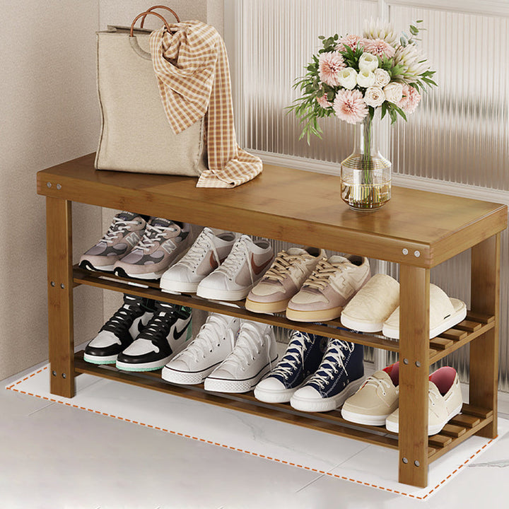 Moderner minimalistischer rechteckiger Heather Bambus Schuhschrank mit 2 Regalen für Eingangsbereiche 