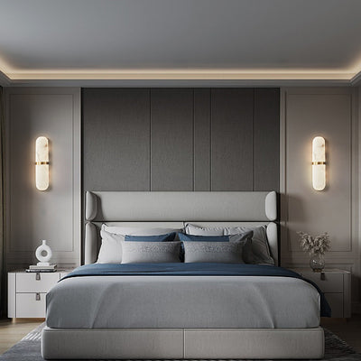 مصباح حائط LED بتصميم أسطوانة نحاسية رخامية صينية تقليدية لغرفة المعيشة 