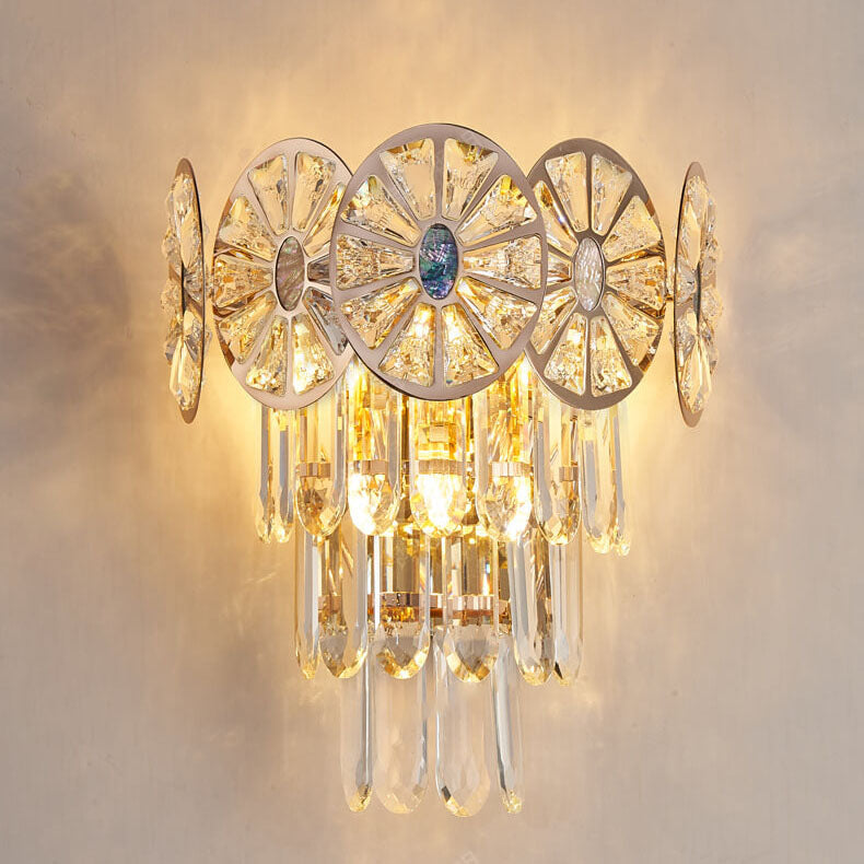 Modern Luxury Rhombus Crystal Shell 3-Light Wall Sconce Lamp For Bedroom