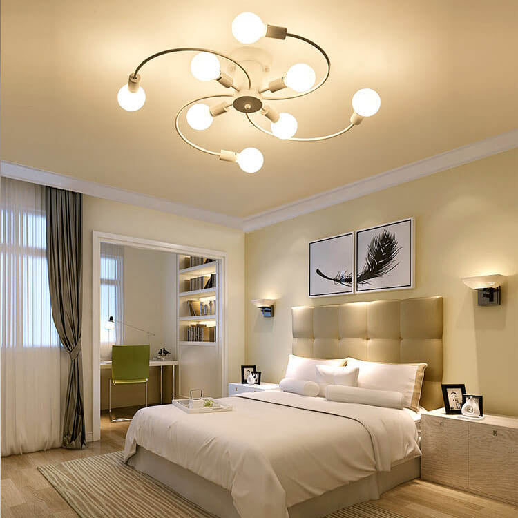 Moderne Mid-Century Runde Eisen 6/8 Licht Semi-Flush Deckenleuchte für Wohnzimmer 