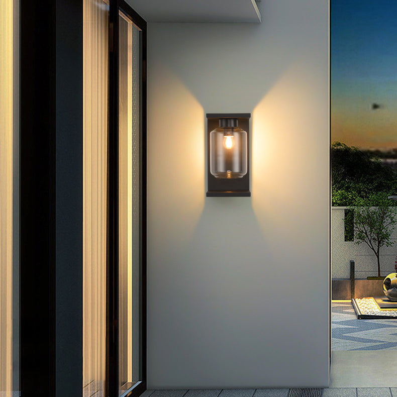 Lampe murale contemporaine industrielle étanche en acier inoxydable solaire avec cylindre en verre à 1 lumière pour patio extérieur 