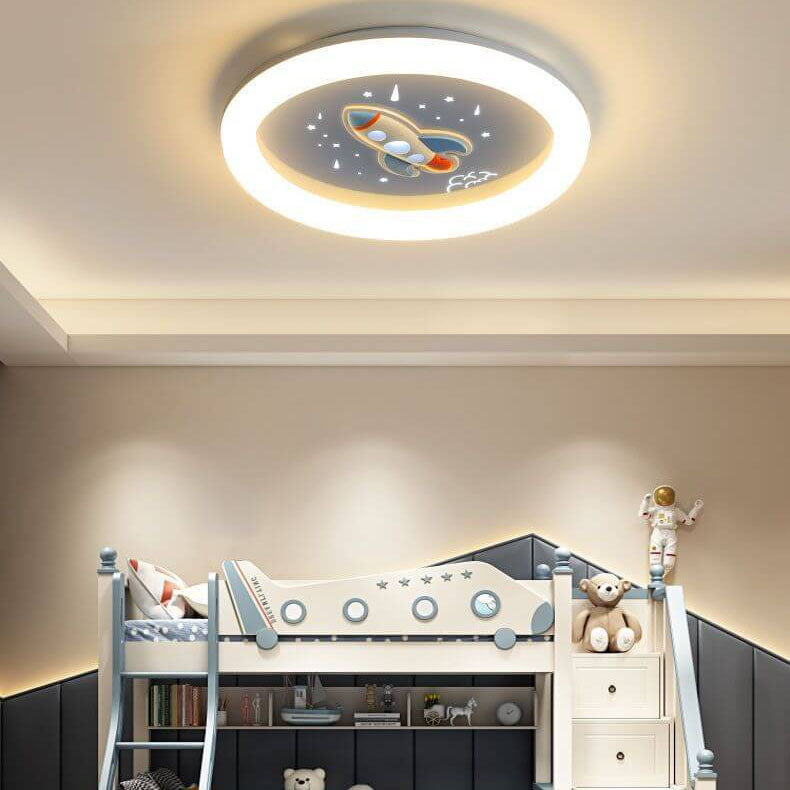 Modern Cartoon Rocket Round LED Kids Flush Mount Ceiling Light