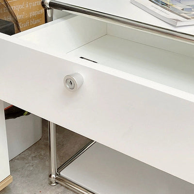 Table de nuit moderne minimaliste en acier inoxydable avec cadre carré, planche à vide en plastique et 1 tiroir pour chambre 