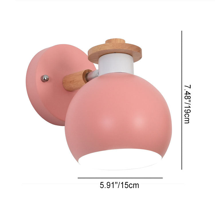 Contemporary Nordic Dome Iron Solid Wood Macaroon 1-Light Wall Sconce Lamp For Bedroom