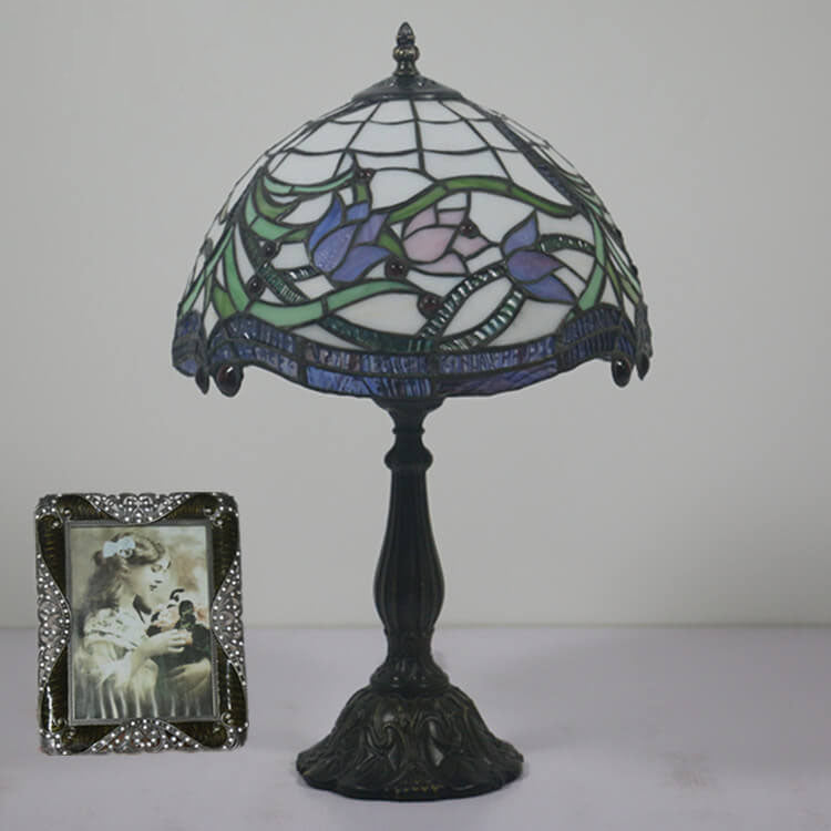 Lámpara de Mesa de 1 Luz con Cúpula de Resina de Vidrio Tiffany Tulip Vintage 