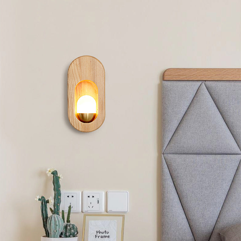 Applique murale 1 lumière en bois elliptique ultra-fin traditionnel japonais avec abat-jour en acrylique pour salon 