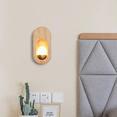 Aplique de pared de 1 luz con pantalla acrílica y marco ultrafino elíptico de madera tradicional japonesa para sala de estar 