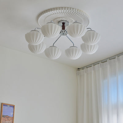 Plafonnier semi-encastré à 3/5/8 lumières avec bol traditionnel français en fer cannelé, bois et verre pour salon 
