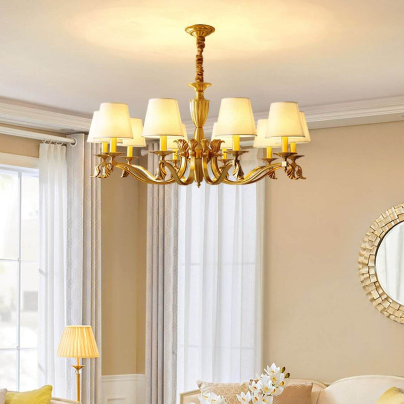 Traditional Vintage Round Trapezoidal All Copper Fabric 3/6/8/10 Light Chandelier For Living Room