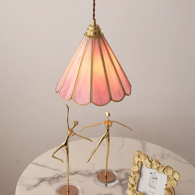 Modern Eclectic Brass Flower Glass Shade 1-Light Pendant Light For Dining Room
