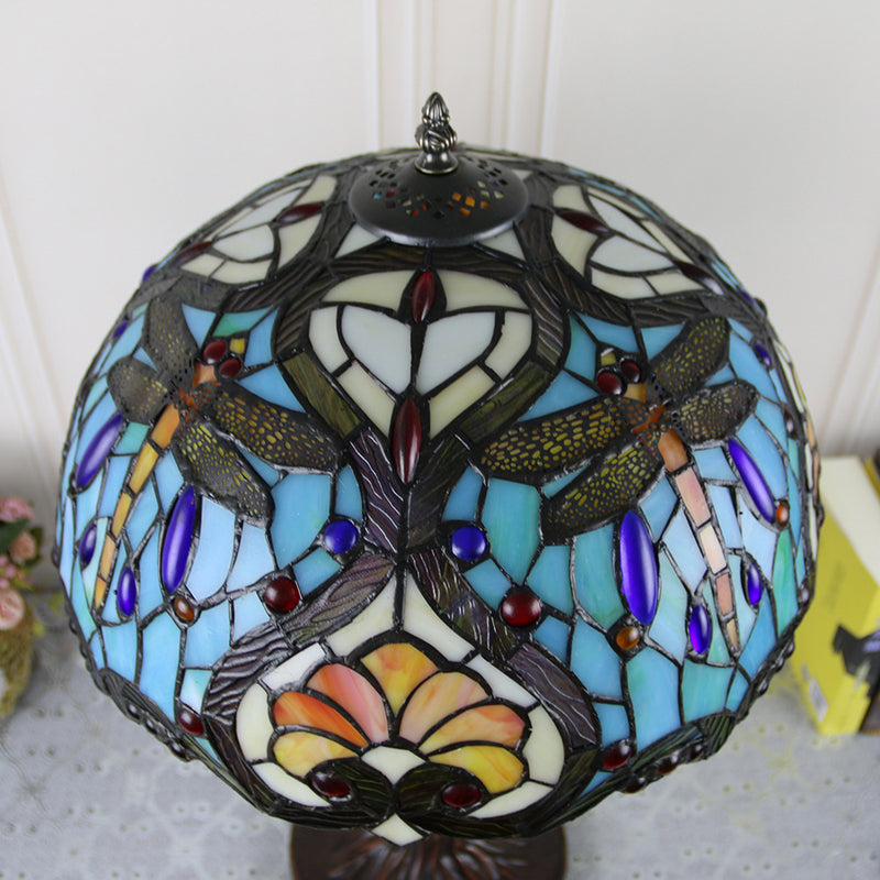 Lampe de Table Traditionnelle Rustique Ronde en Résine et Verre à 2 Lumières pour Chambre 