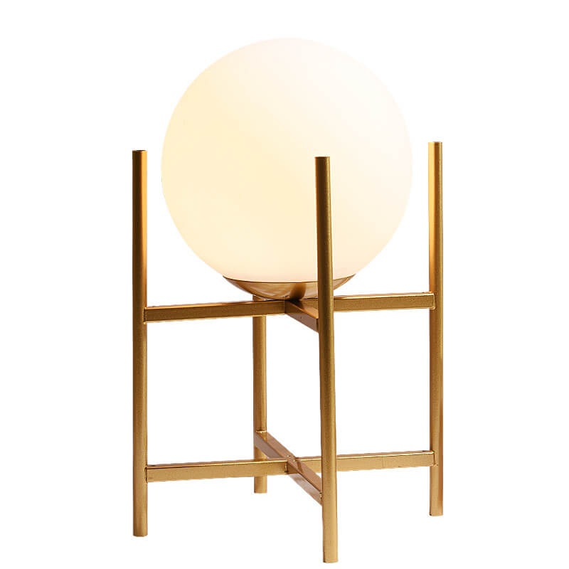 Modern Minimalist Glass Round Ball Iron Shelf Base 1-Light Table Lamp for Living Room Bedroom