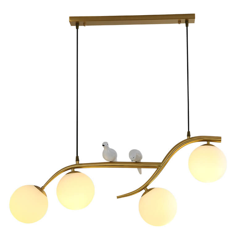 Modern Creative Bird Full Copper Long Strip 4-Light Island Light Chandelier